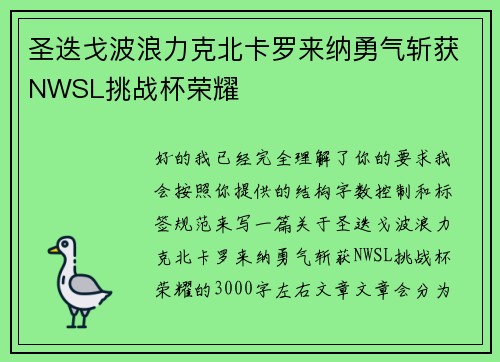 圣迭戈波浪力克北卡罗来纳勇气斩获NWSL挑战杯荣耀 圣迭戈波浪力克北卡罗来纳勇气斩获NWSL挑战杯荣耀